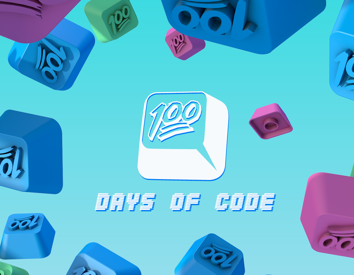 Image with floating key caps and the Replit 100 Days of Code logo