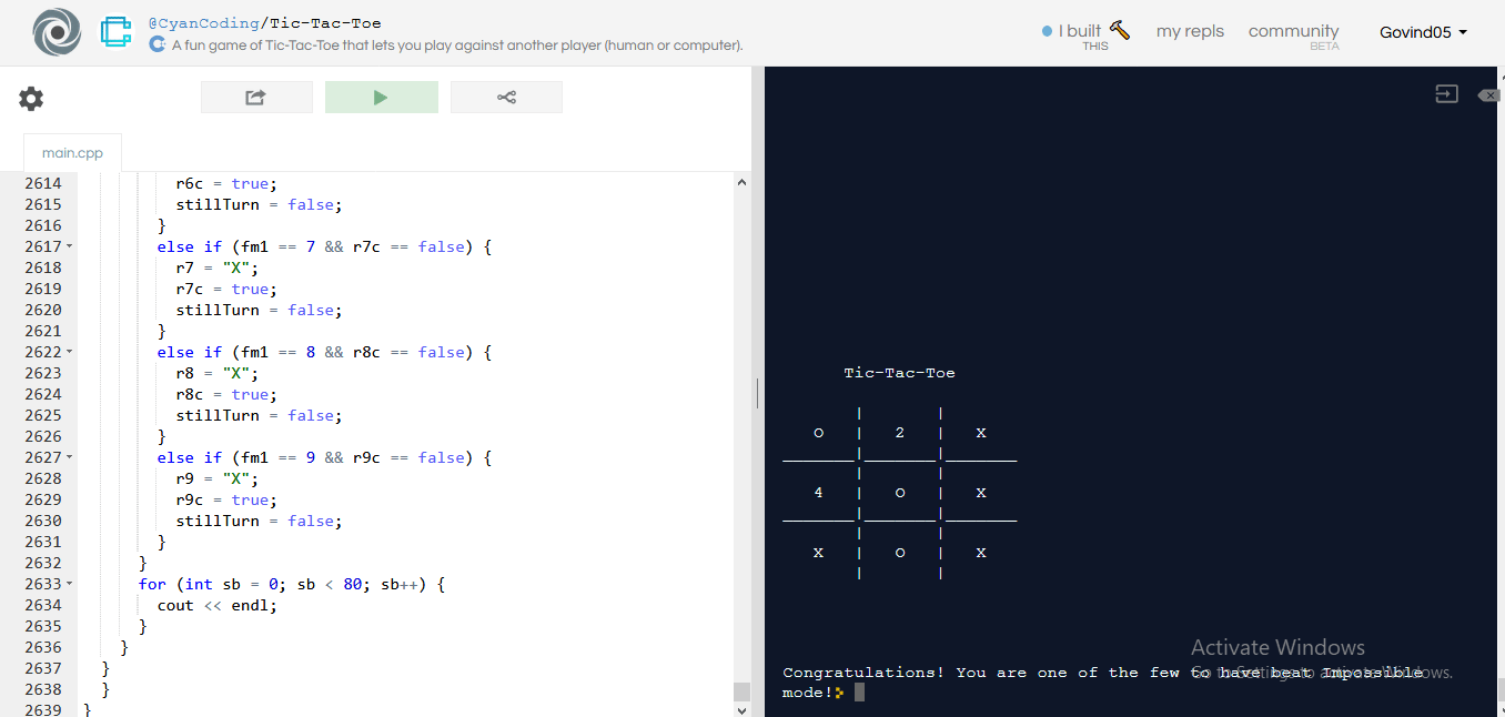 The Impossible Tic Tac Toe Game