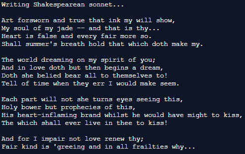 Shakespearean sonnet trained on shakespeare