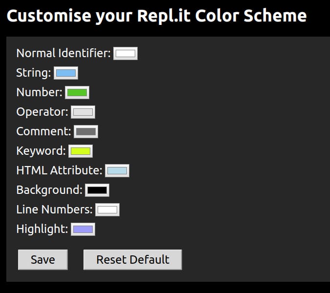 Customising repl.it syntax highlighting with repl.it-color - Replit