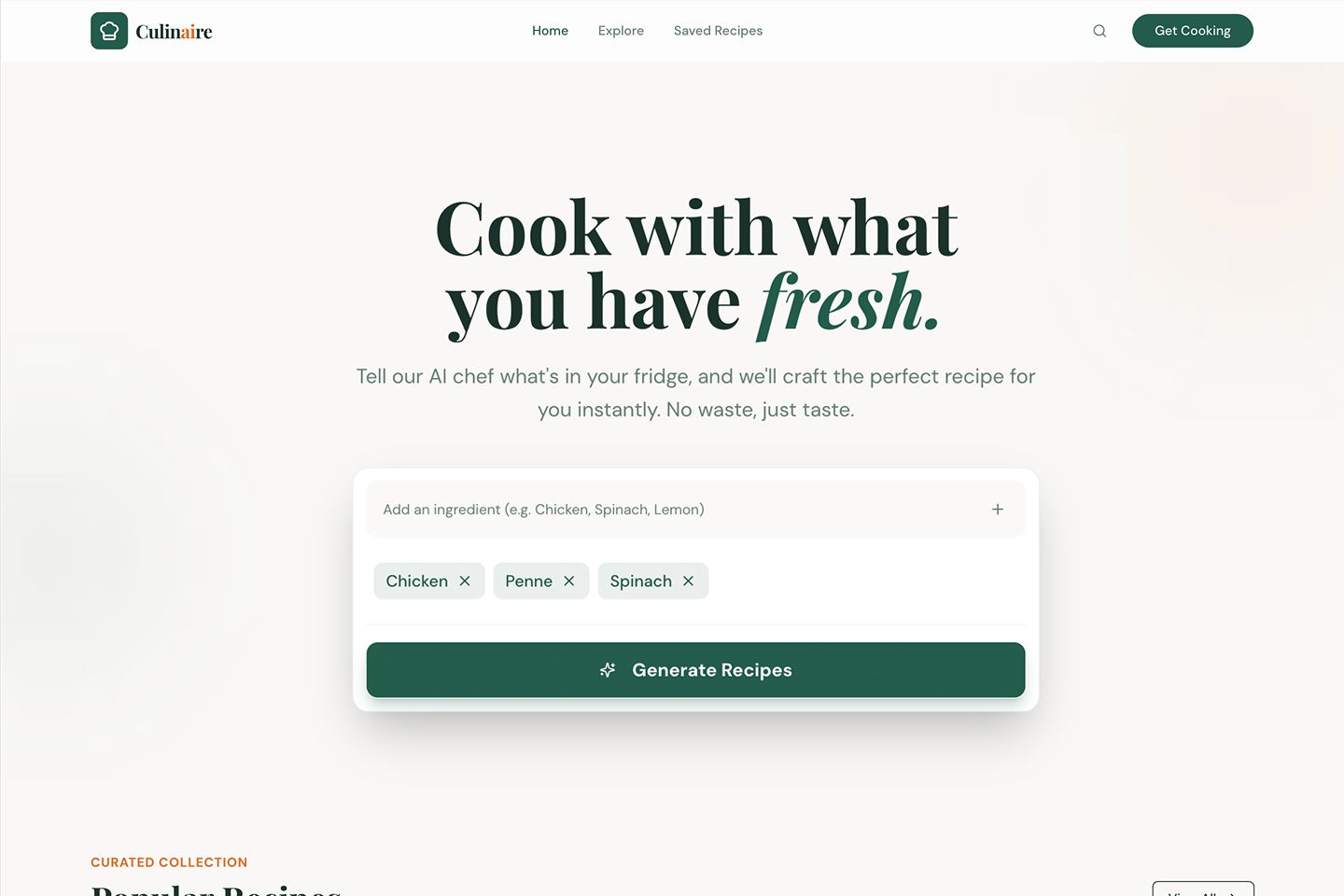 Recipe generator screenshot 1