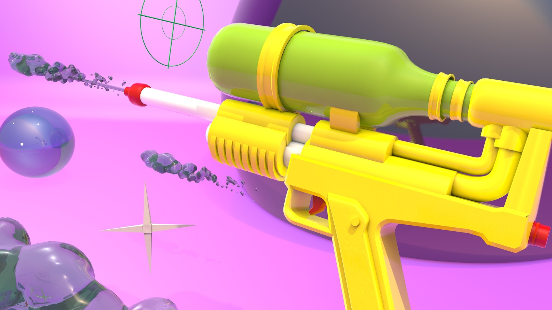 A water gun pointing at a target, ready for battle