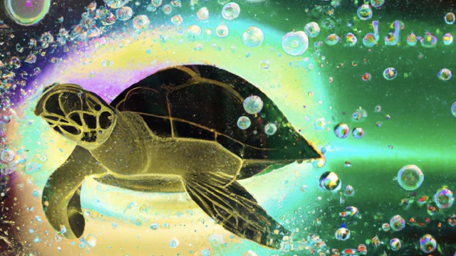 A celestial turtle floating among glowing stars.