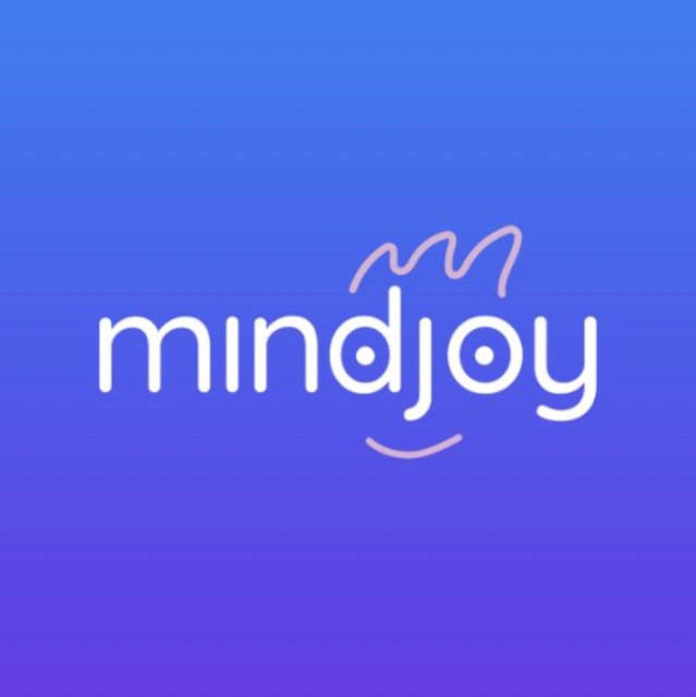 Mindjoy logo with the name of the company and a friendly smiling face